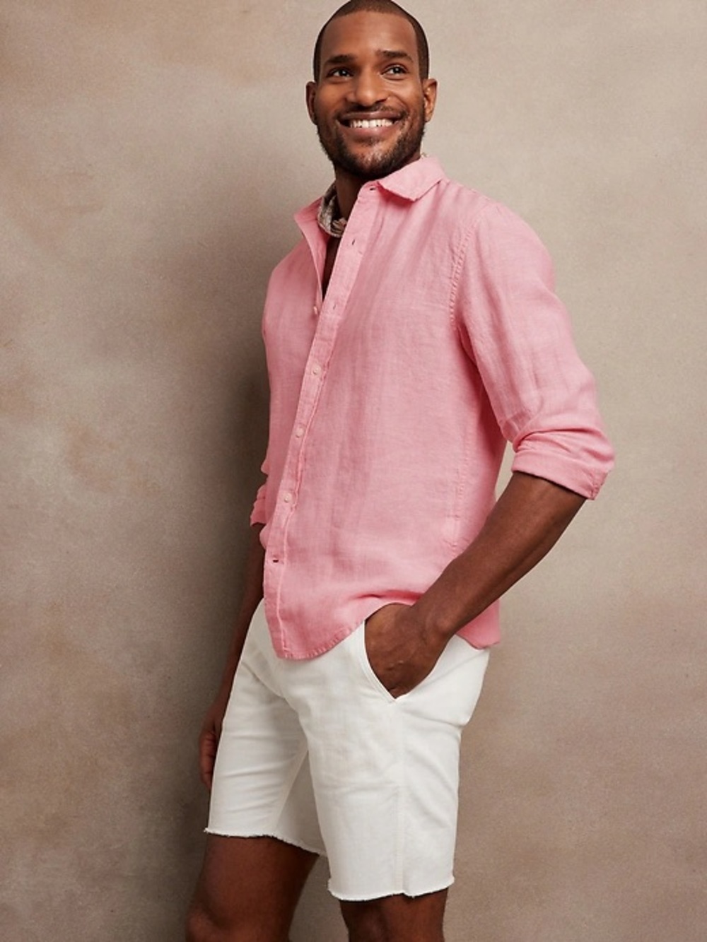 Vilebrequin Pink Linen Casual Button-Down Shirt